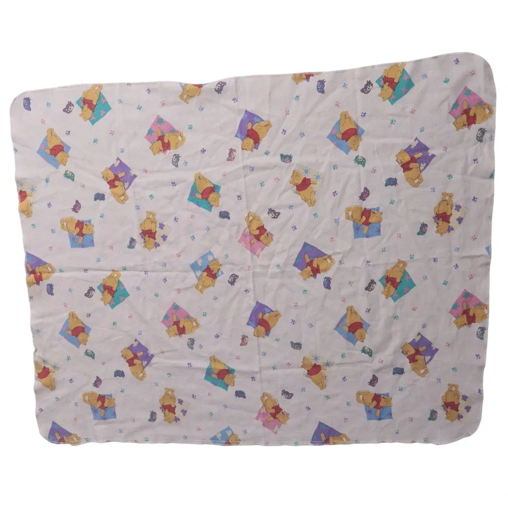 Vintage‎ Disney Winnie the Pooh Receiving Baby Blanket White Pastel 30x36
